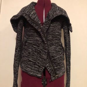 Black Zip Cardigan with Large Cowl Neck